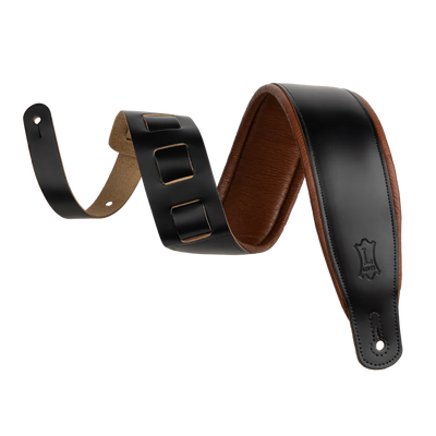 Levy's Amped Top Grain Leather Padded 3" - Black on Tan Guitar Strap - Fair Deal Music