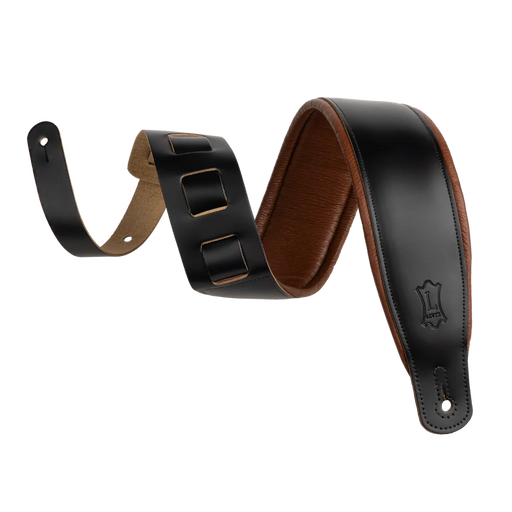 Levy's Amped Top Grain Leather Padded 3" - Black on Tan Guitar Strap - Fair Deal Music