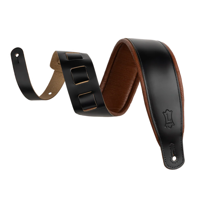 Levy's Amped Top Grain Leather Padded 3" - Black on Tan Guitar Strap - Fair Deal Music