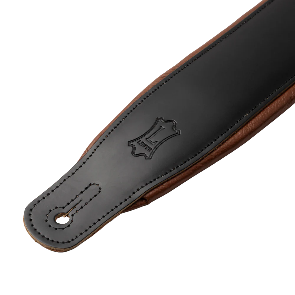 Levy's Amped Top Grain Leather Padded 3" - Black on Tan Guitar Strap - Fair Deal Music