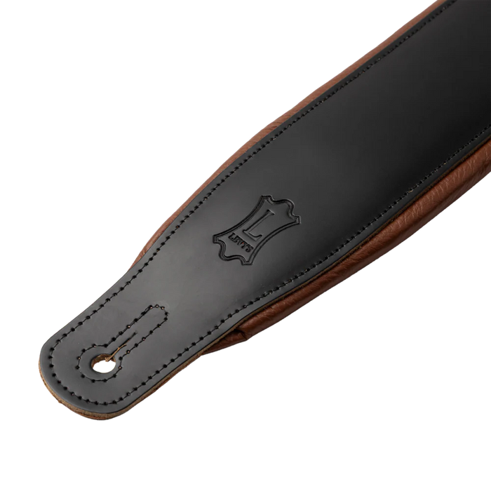 Levy's Amped Top Grain Leather Padded 3" - Black on Tan Guitar Strap - Fair Deal Music