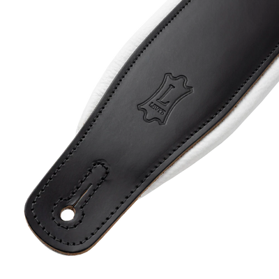 Levy's Amped Top Grain Leather Padded 3" - Black on White Guitar Strap - Fair Deal Music