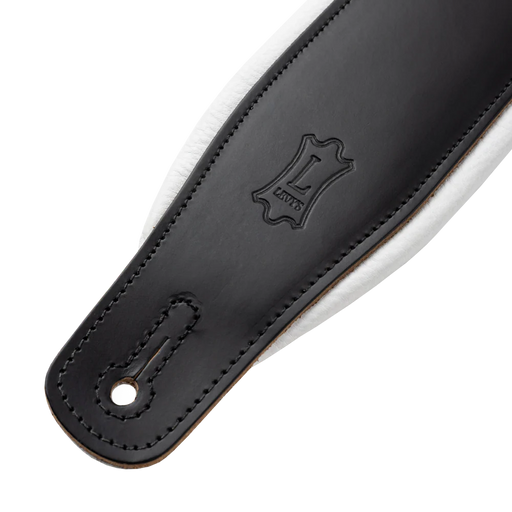 Levy's Amped Top Grain Leather Padded 3" - Black on White Guitar Strap - Fair Deal Music
