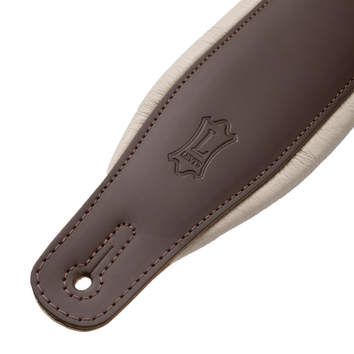 Levy's Amped Top Grain Leather Padded 3" - Dark Brown on Cream Guitar Strap - Fair Deal Music