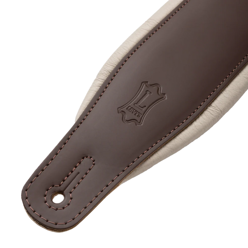 Levy's Amped Top Grain Leather Padded 3" - Dark Brown on Cream Guitar Strap - Fair Deal Music