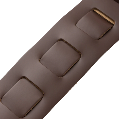 Levy's Amped Top Grain Leather Padded 3" - Dark Brown on Cream Guitar Strap - Fair Deal Music