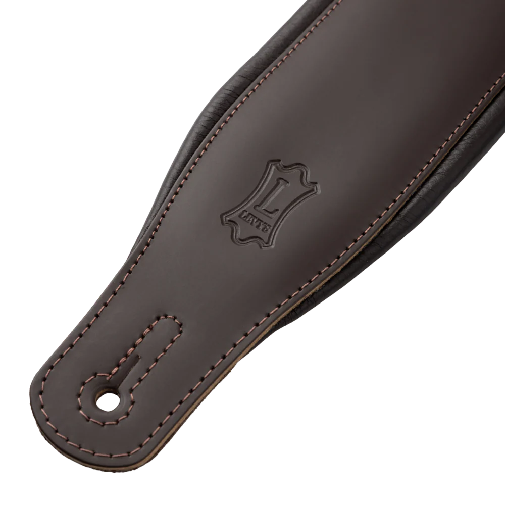 Levy's Amped Top Grain Leather Padded 3" - Dark Brown Guitar Strap - Fair Deal Music