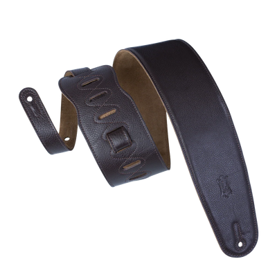 Levy's Heritage Crafted Garment Leather w Suede Back Padded 3 1/2" - Dark Brown Guitar Strap - Fair Deal Music