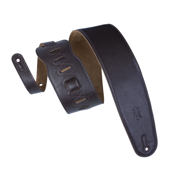 Levy's Heritage Crafted Garment Leather w Suede Back Padded 3 1/2" - Dark Brown Guitar Strap - Fair Deal Music