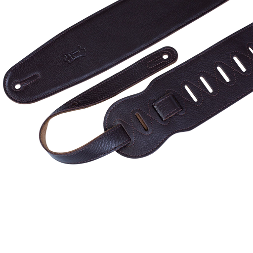 Levy's Heritage Crafted Garment Leather w Suede Back Padded 3 1/2" - Dark Brown Guitar Strap - Fair Deal Music