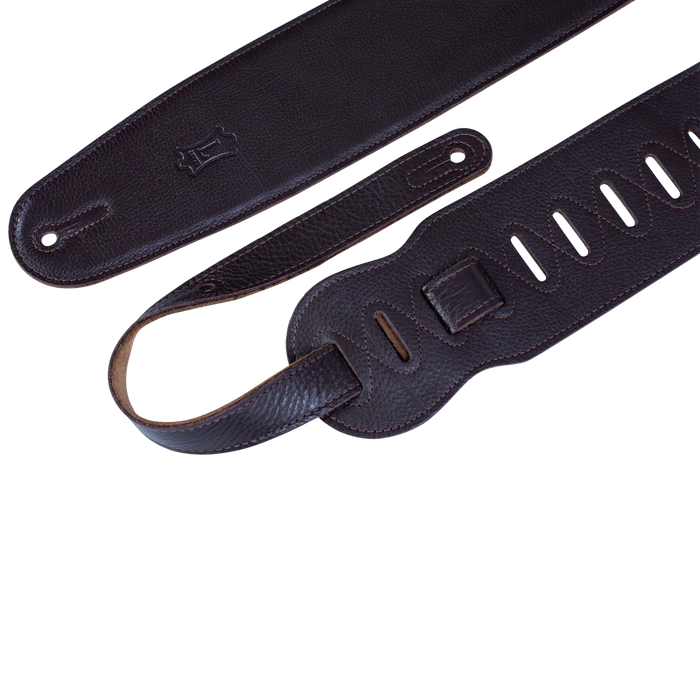Levy's Heritage Crafted Garment Leather w Suede Back Padded 3 1/2" - Dark Brown Guitar Strap - Fair Deal Music