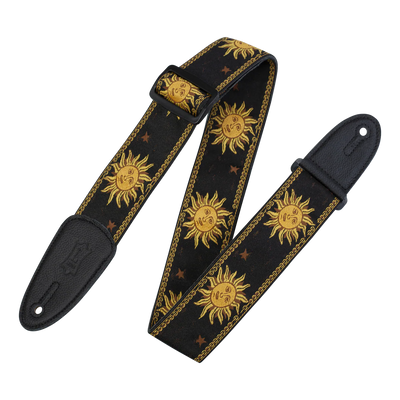 Levy's Sun Motif Weave w Leather Backing - Yellow on Black Guitar Strap - Fair Deal Music