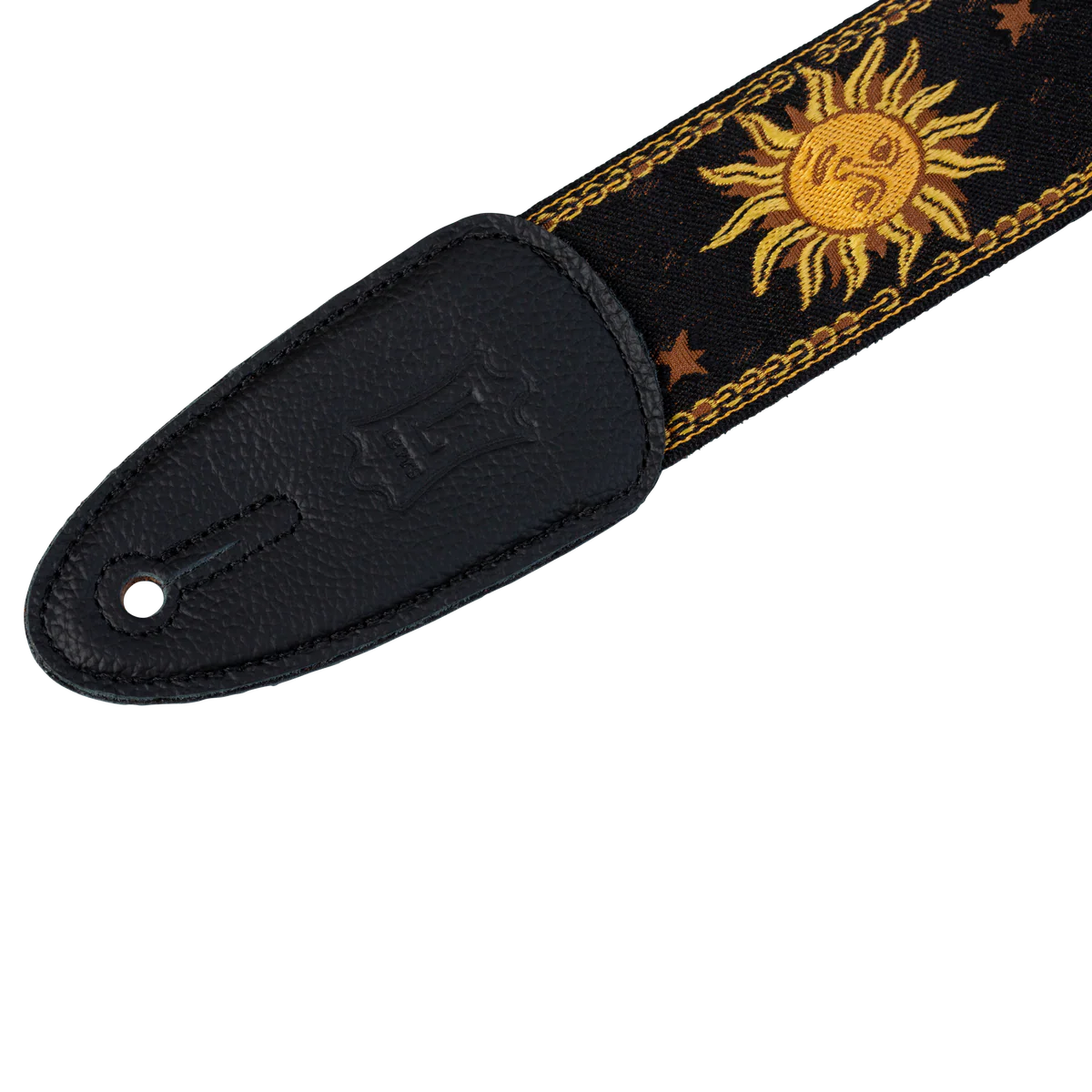Levy's Sun Motif Weave w Leather Backing - Yellow on Black Guitar Strap - Fair Deal Music