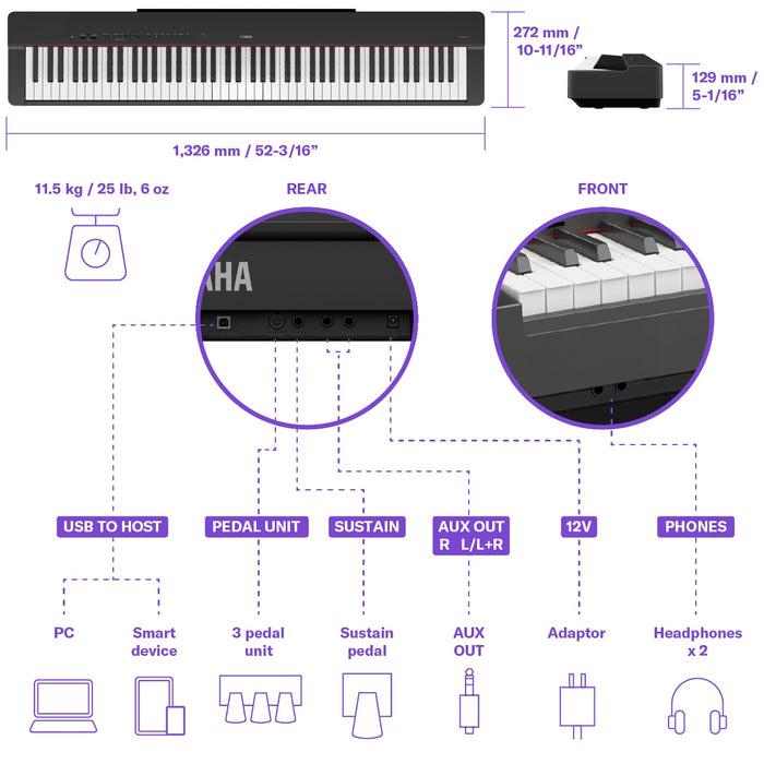 Yamaha P-225B Portable Digital Piano Black - Fair Deal Music