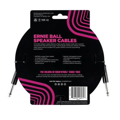 Ernie Ball P06071 3ft Straight-Straight Speaker Cable, Black - Fair Deal Music