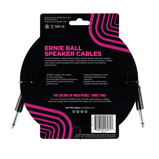 Ernie Ball P06071 3ft Straight-Straight Speaker Cable, Black - Fair Deal Music