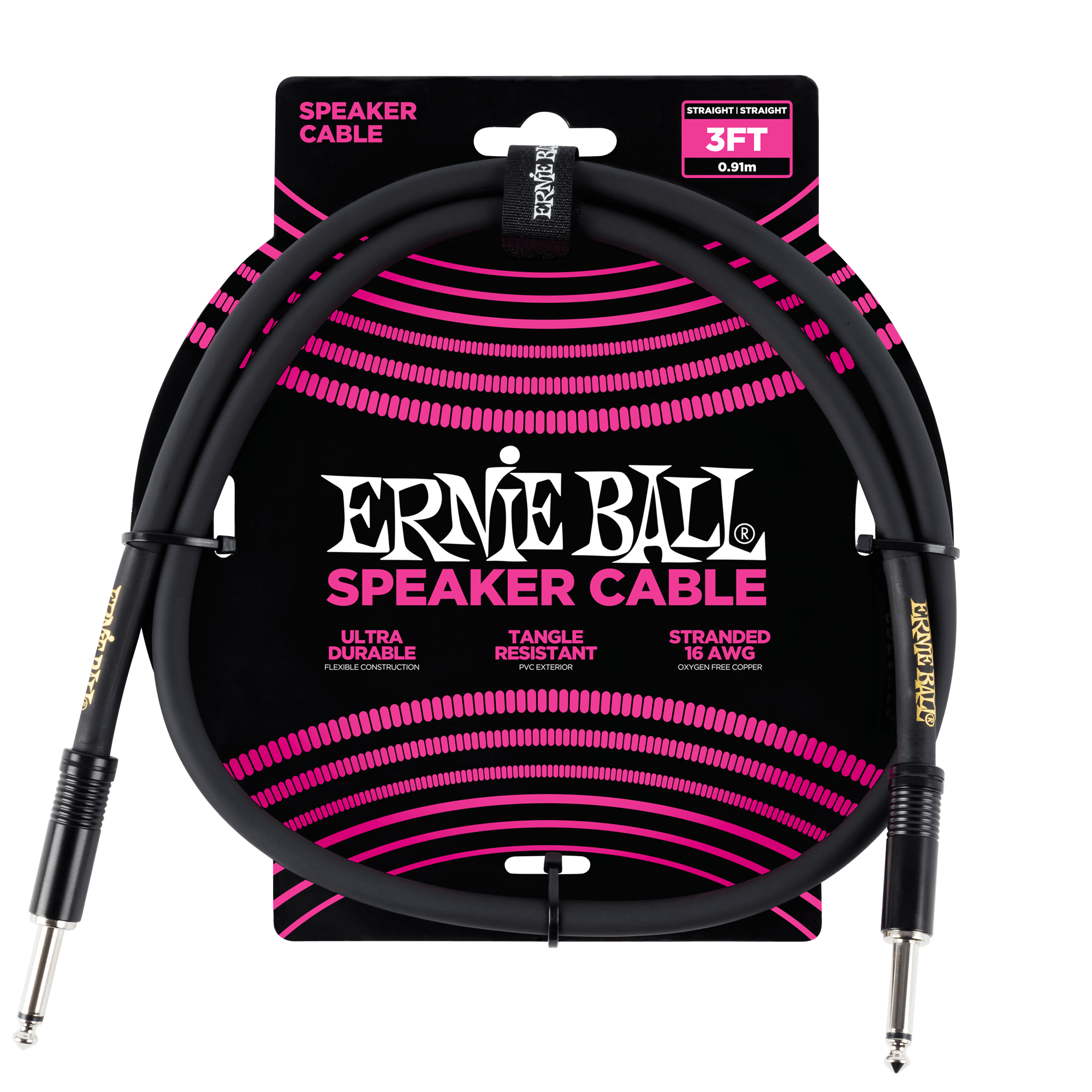 Ernie Ball P06071 3ft Straight-Straight Speaker Cable, Black - Fair Deal Music