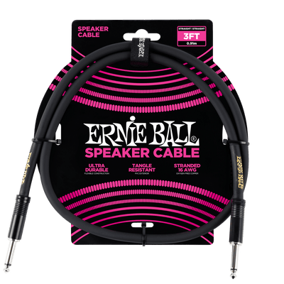 Ernie Ball P06071 3ft Straight-Straight Speaker Cable, Black - Fair Deal Music