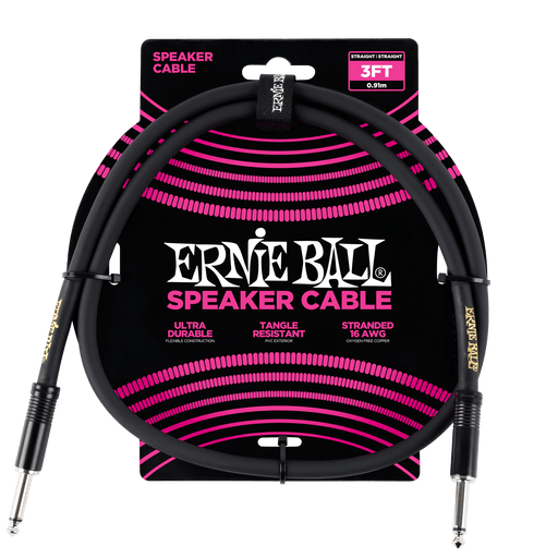 Ernie Ball P06071 3ft Straight-Straight Speaker Cable, Black - Fair Deal Music