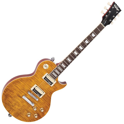 Vintage V100AFD ReIssued Electric Guitar ~ Flamed Amber - Fair Deal Music