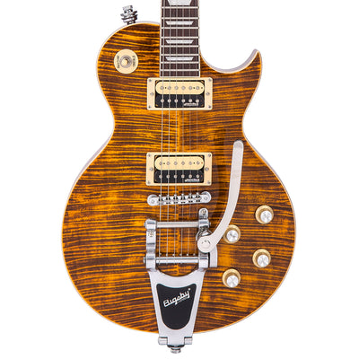 Vintage V100 ReIssued Electric Guitar w/Bigsby ~ Flamed Amber - Fair Deal Music