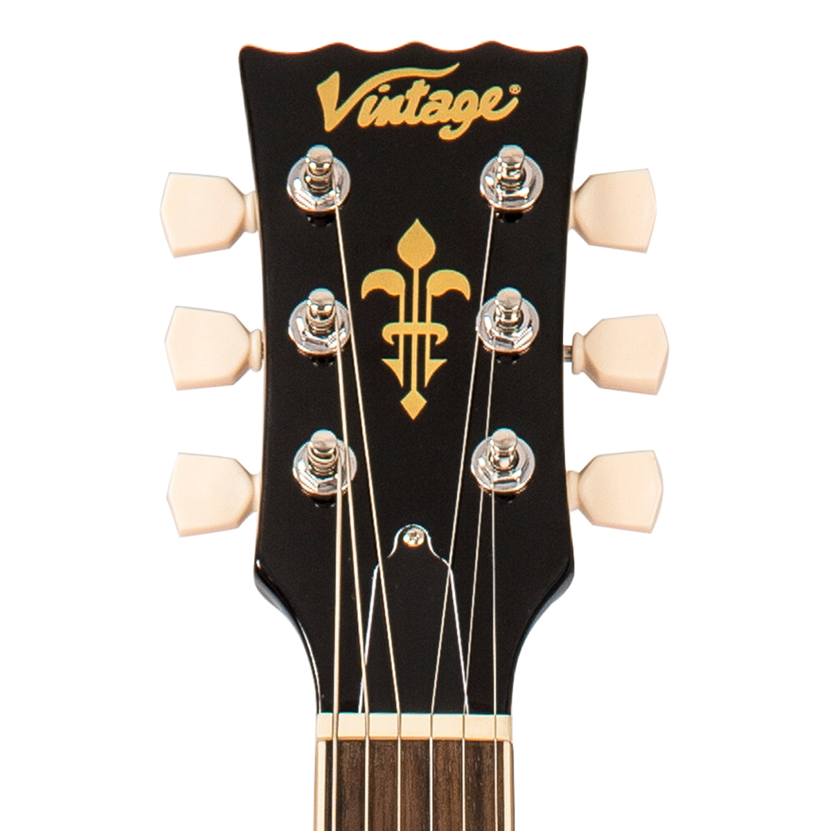 Vintage V100 ReIssued Electric Guitar w/Bigsby ~ Flamed Thru Black - Fair Deal Music