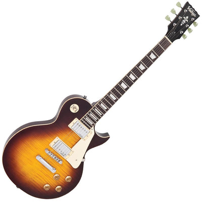 Vintage V100 ReIssued Electric Guitar ~ Flamed Iced Tea - Fair Deal Music