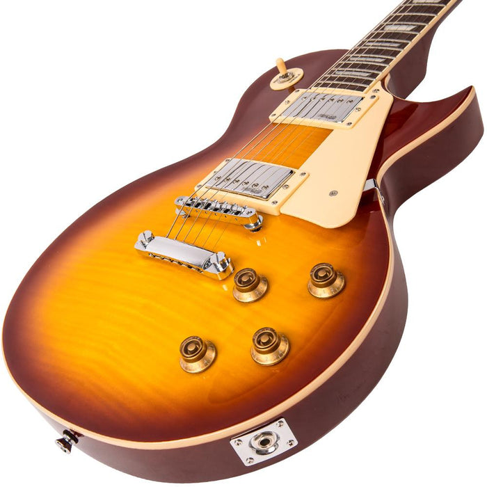 Vintage V100 ReIssued Electric Guitar ~ Flamed Iced Tea - Fair Deal Music