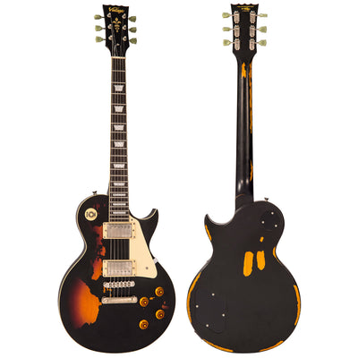 Vintage V100 ICON Electric Guitar ~ Distressed Black Over Sunburst - Fair Deal Music