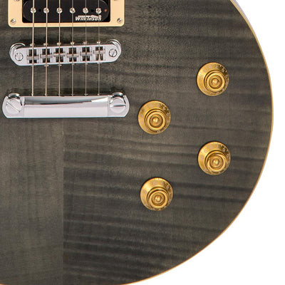 Vintage V100T ReIssued Series Electric Guitar ~ Flamed Thru Black - Fair Deal Music