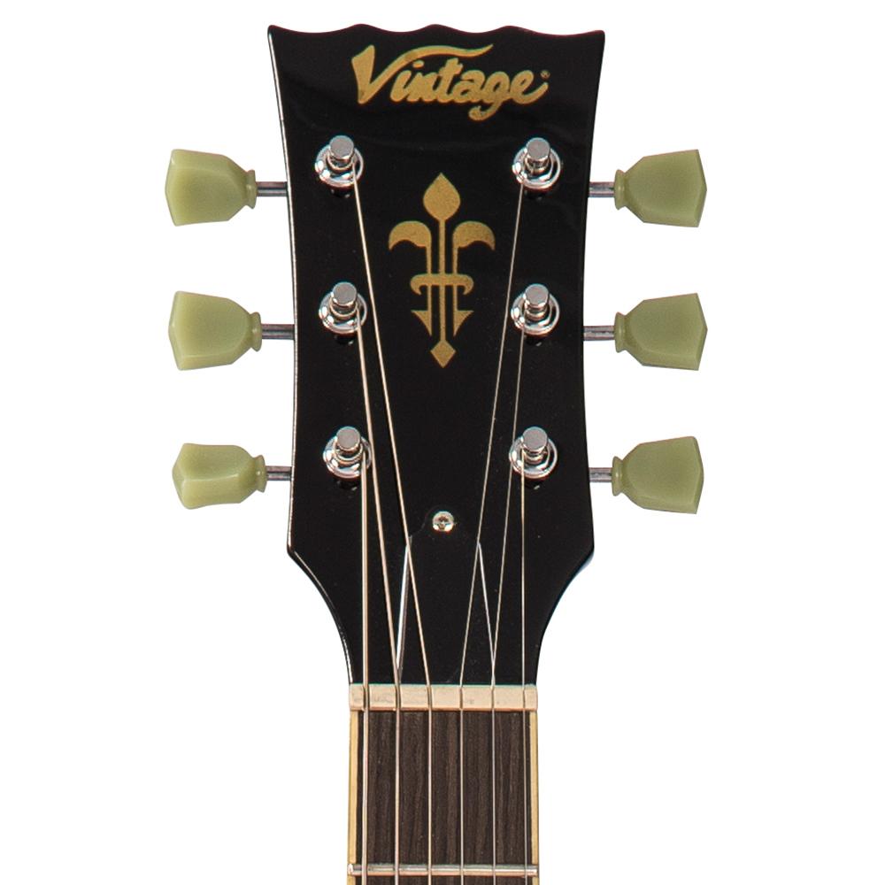Vintage V100T ReIssued Series Electric Guitar ~ Flamed Thru Black - Fair Deal Music