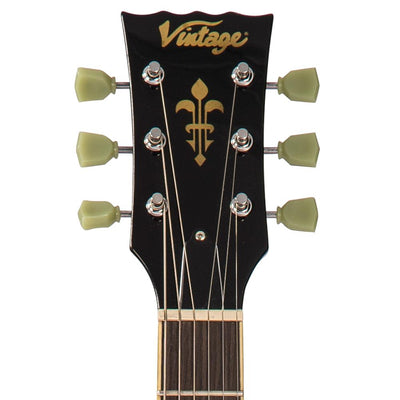 Vintage V100T ReIssued Series Electric Guitar ~ Flamed Thru Black - Fair Deal Music