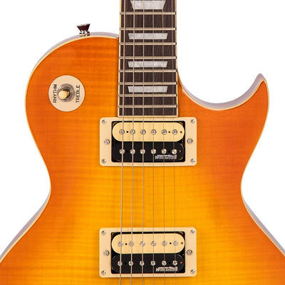 Vintage V100T ReIssued Electric Guitar ~ Flamed Thru Honeyburst - Fair Deal Music