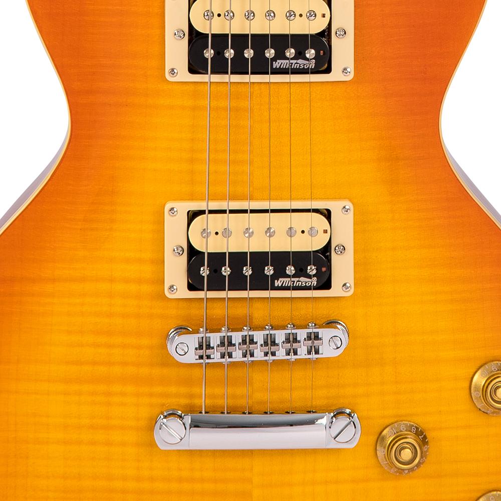 Vintage V100T ReIssued Electric Guitar ~ Flamed Thru Honeyburst - Fair Deal Music