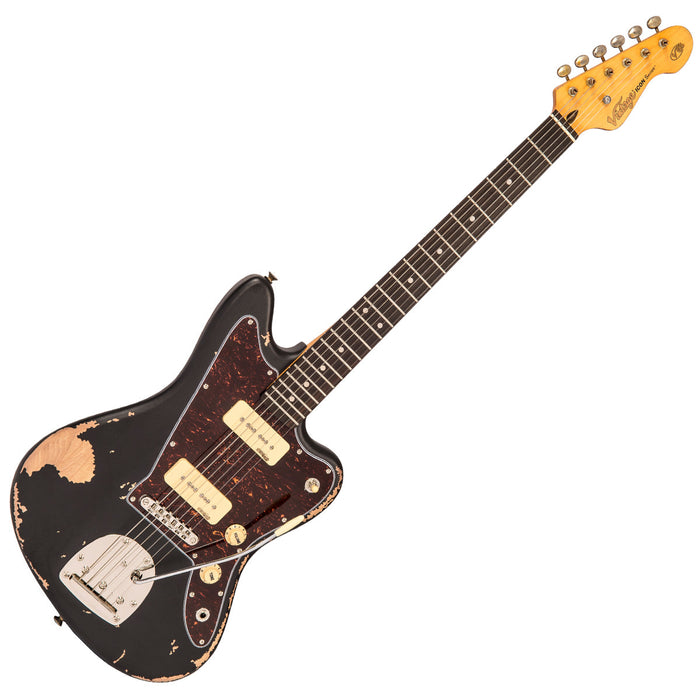 Vintage V65 ICON Vibrato Electric Guitar ~ Distressed Black - Fair Deal Music