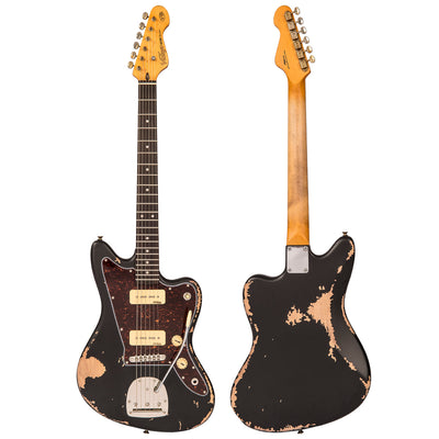 Vintage V65 ICON Vibrato Electric Guitar ~ Distressed Black - Fair Deal Music