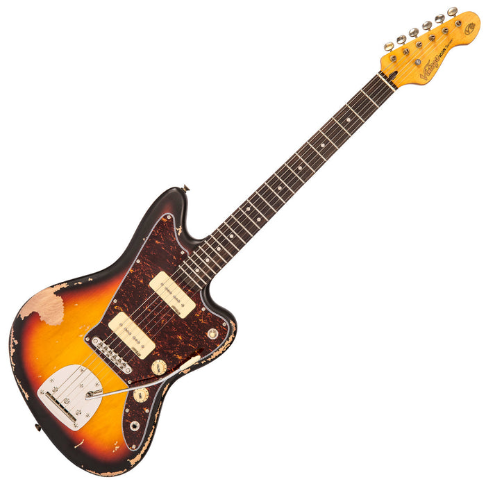 Vintage V65 ICON Vibrato Electric Guitar ~ Distressed Tobacco Sunburst - Fair Deal Music