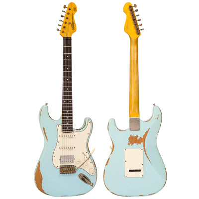 Vintage V6H ICON HSS Electric Guitar ~ Ultra-Gloss Distressed Laguna Blue - Fair Deal Music