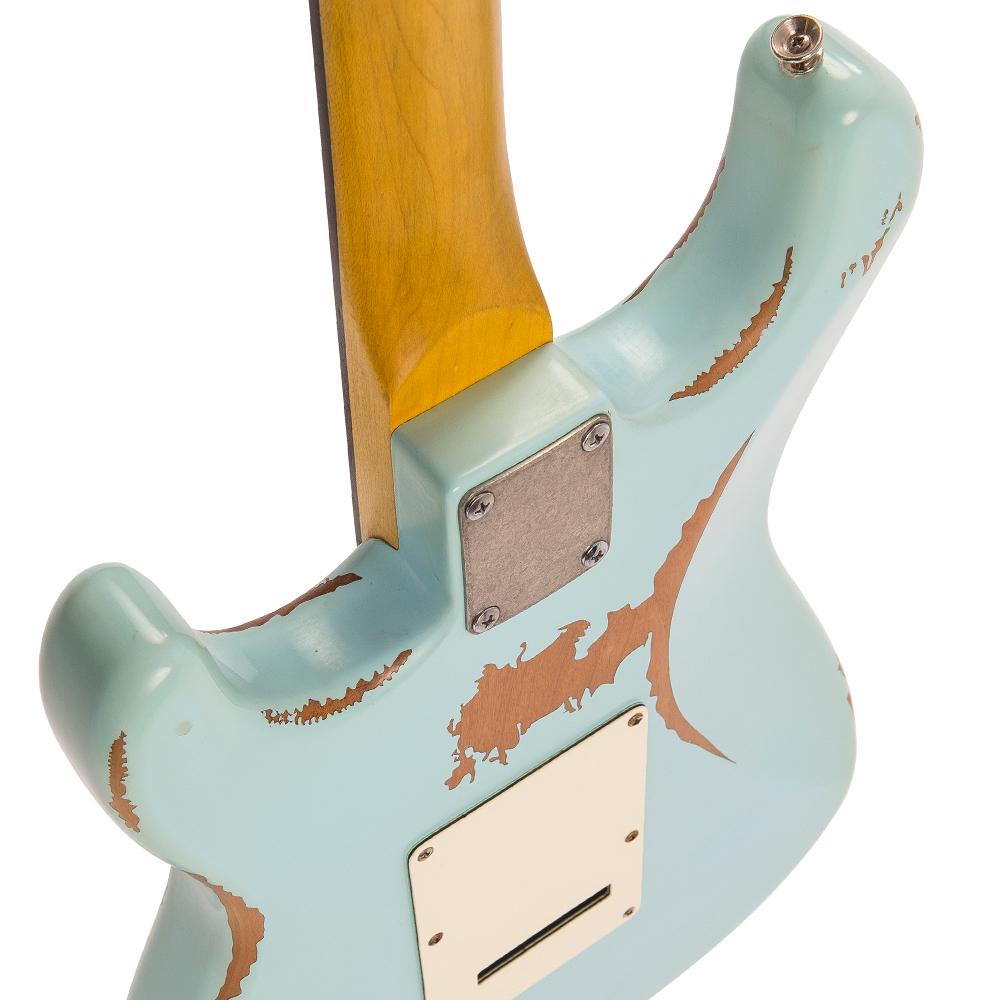 Vintage V6H ICON HSS Electric Guitar ~ Ultra-Gloss Distressed Laguna Blue - Fair Deal Music