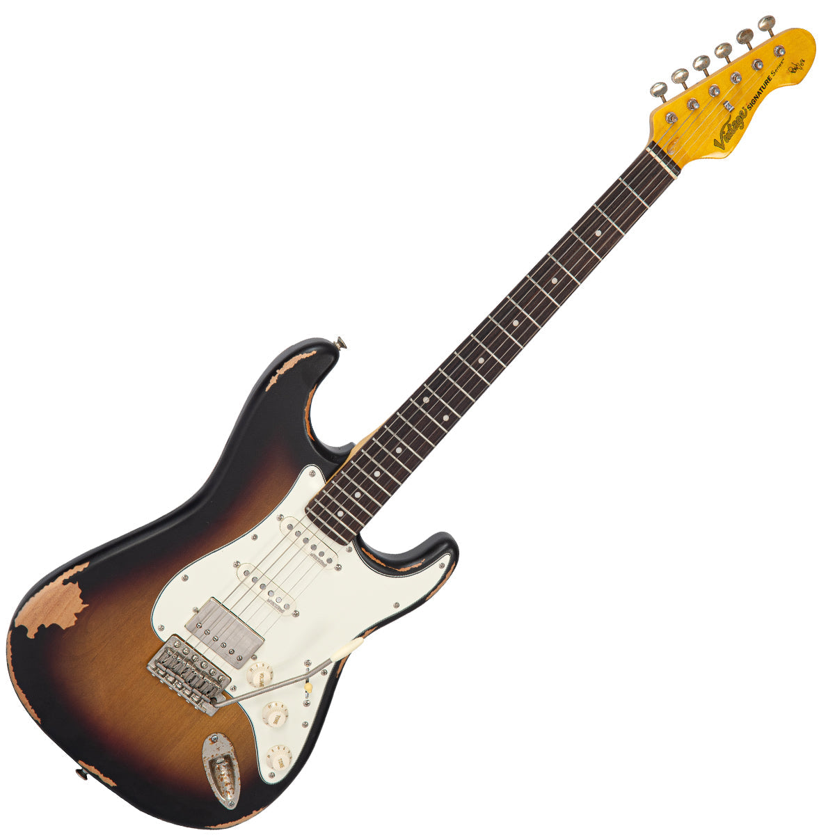 Vintage V6 Paul Rose Signature Electric Guitar ~ Distressed Sunset Sunburst - Fair Deal Music