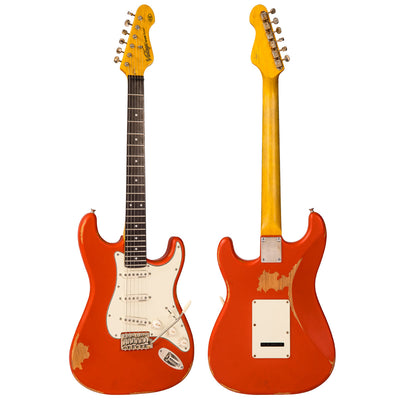 Vintage V6 ICON Electric Guitar ~ Distressed Firenza Red - Fair Deal Music