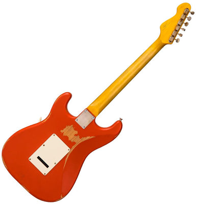Vintage V6 ICON Electric Guitar ~ Distressed Firenza Red - Fair Deal Music