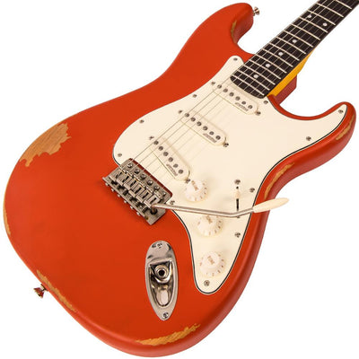 Vintage V6 ICON Electric Guitar ~ Distressed Firenza Red - Fair Deal Music