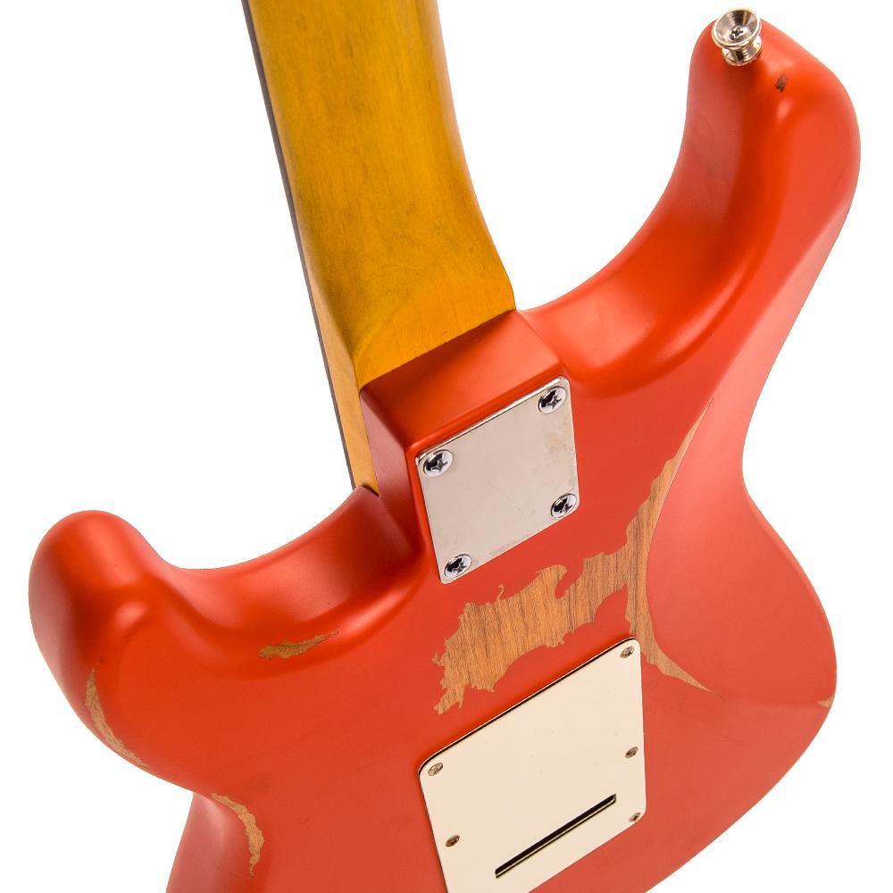 Vintage V6 ICON Electric Guitar ~ Distressed Firenza Red - Fair Deal Music