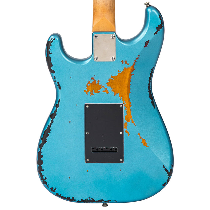 Vintage V6 ICON Electric Guitar ~ Distressed Gun Hill Blue Over Sunburst - Fair Deal Music