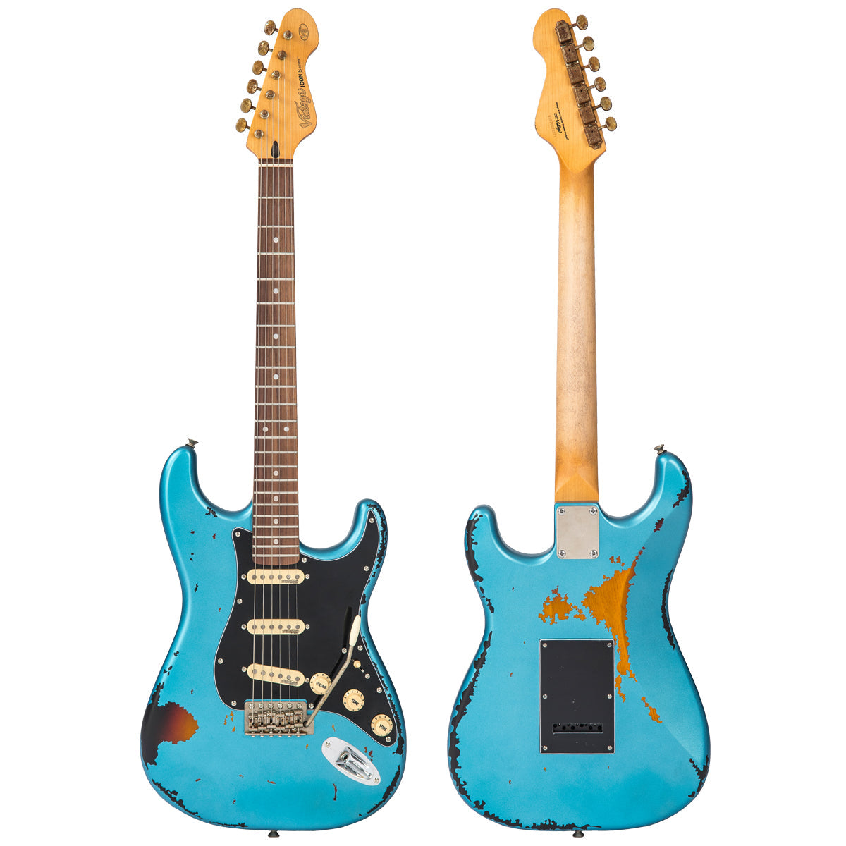 Vintage V6 ICON Electric Guitar ~ Distressed Gun Hill Blue Over Sunburst - Fair Deal Music