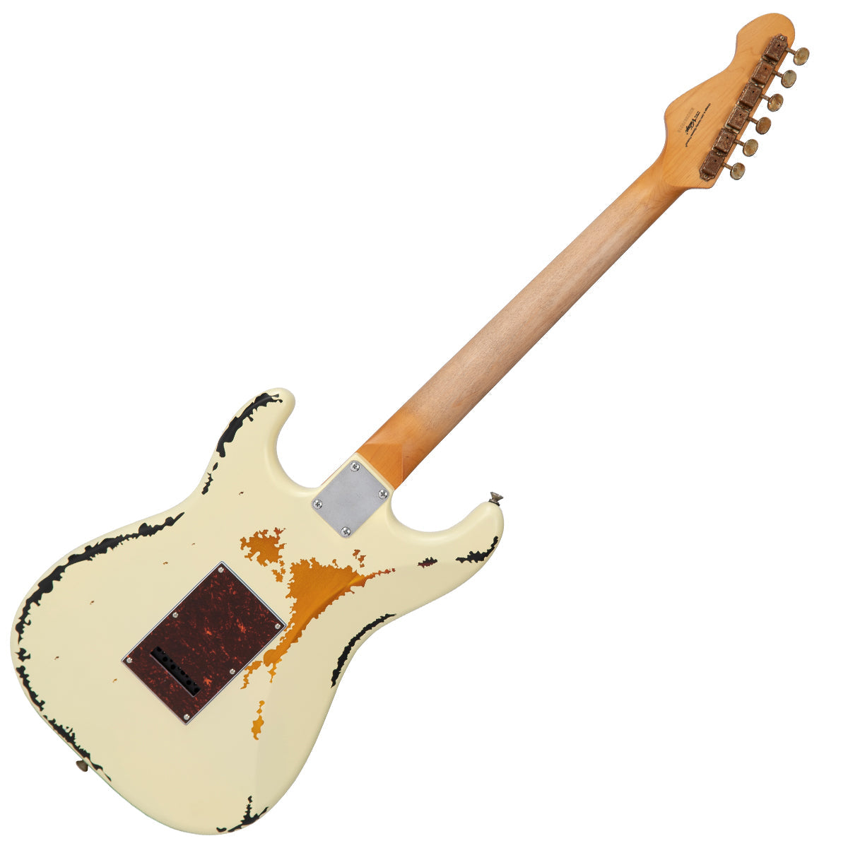 Vintage V6 ICON Electric Guitar ~ Distressed White Over Sunburst - Fair Deal Music