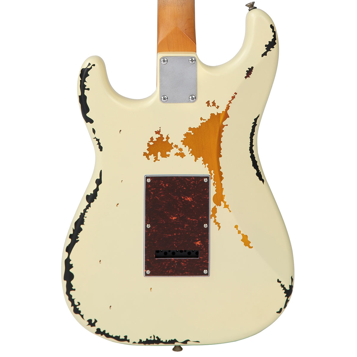 Vintage V6 ICON Electric Guitar ~ Distressed White Over Sunburst - Fair Deal Music