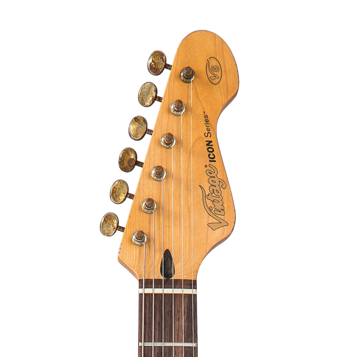 Vintage V6 ICON Electric Guitar ~ Distressed White Over Sunburst - Fair Deal Music