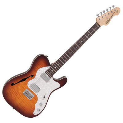 Vintage V72H Custom Spec Hardtail ~ Flame Tobacco  Burst - Fair Deal Music